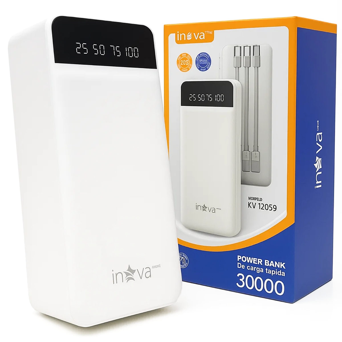 Power Bank 30000 mAh com Cabo Inova KV-12059