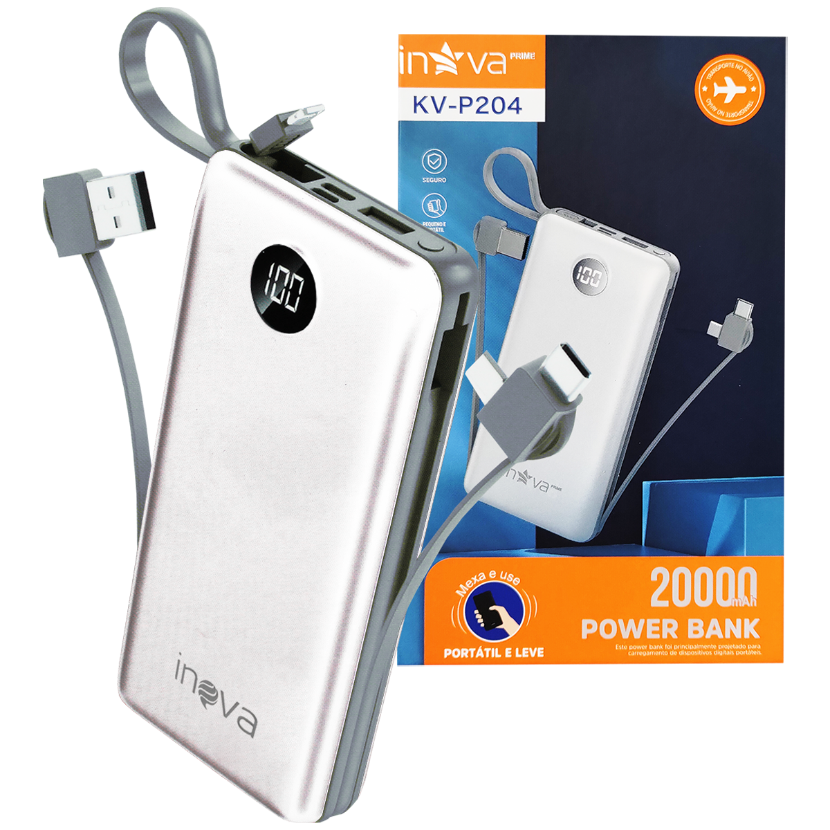 Power Bank 20000 mAh com Cabo Inova KV-P204