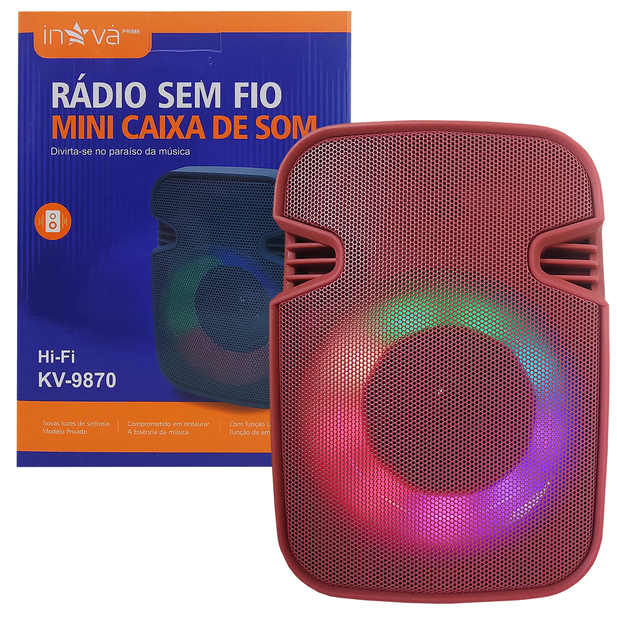 Caixa de Som Bluetooth 15W com LED Inova KV-9870