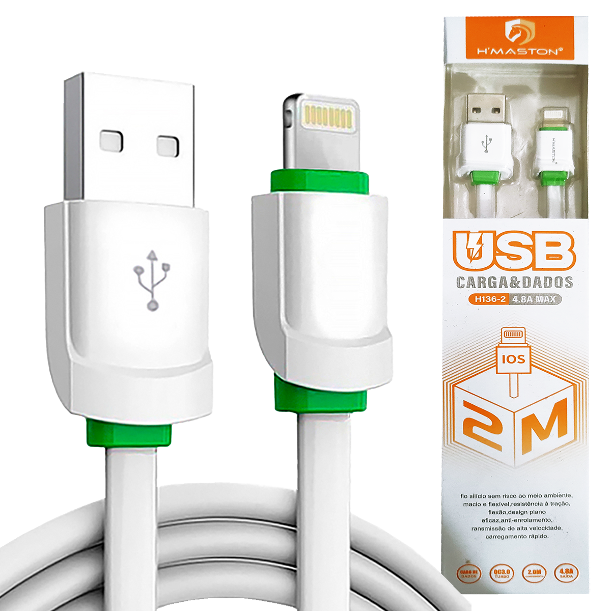 Cabo 2 metros Achatado H'Maston H136-2 iPhone
