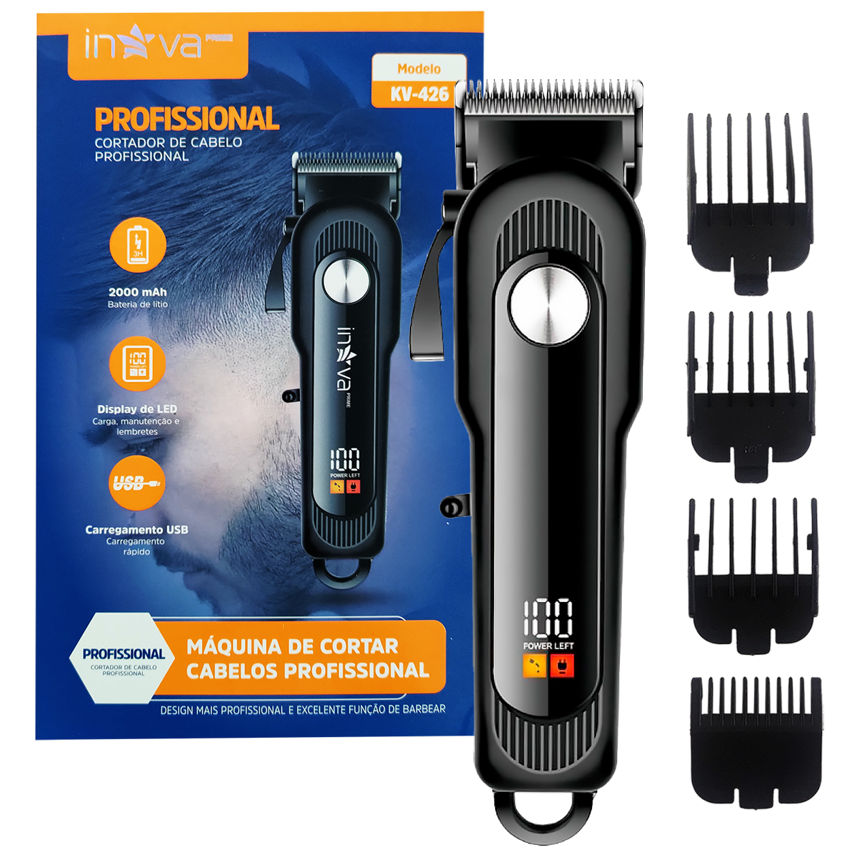 Cortador de Cabelos Profissional Inova KV-426 Preto