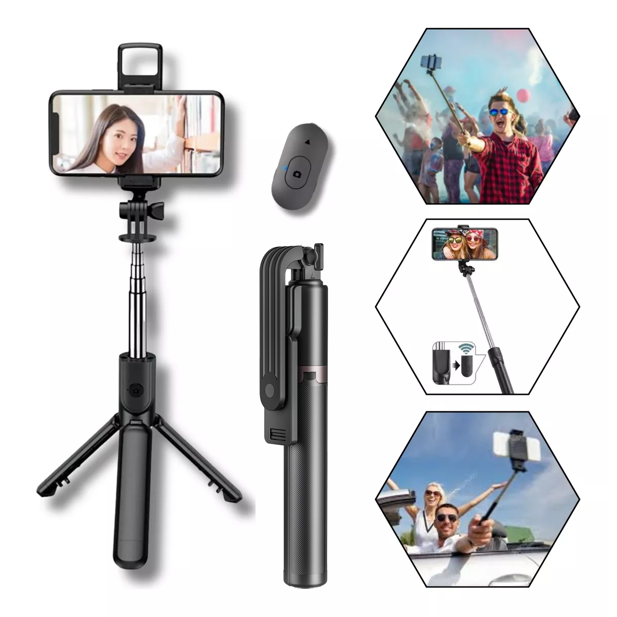 Bastão de Selfie com Tripé 0,7m Eletromex TRP-EL-7003