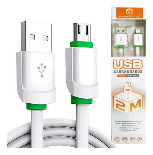 Cabo 2 metros Achatado H'Maston H136-1 Micro USB V8