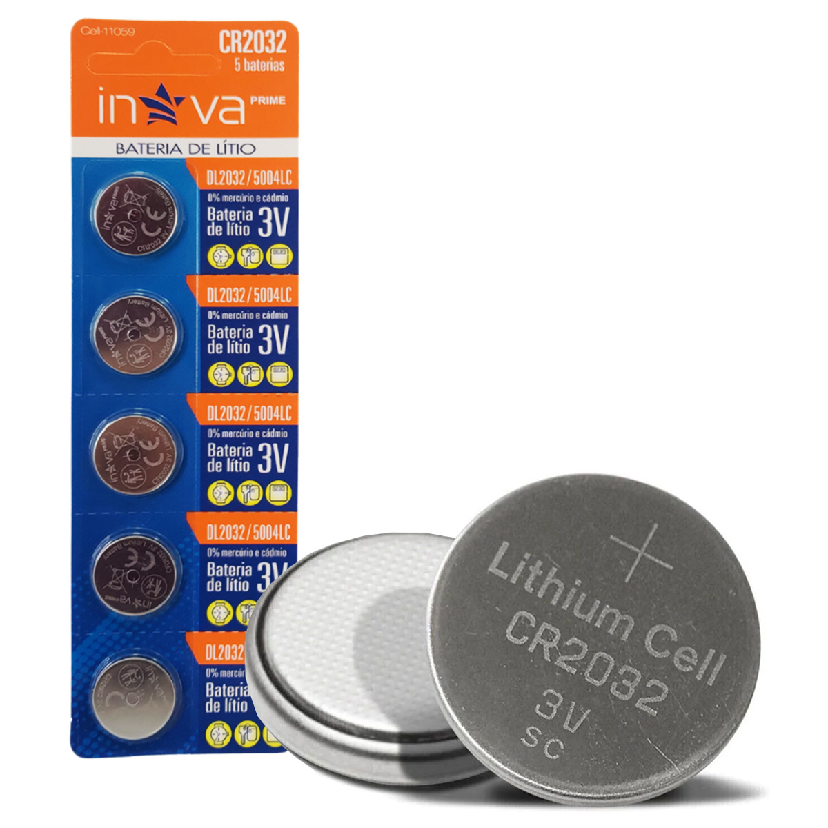 Kit 5 Pilhas Moeda Lítio CR2032 3V Inova CELL-11059