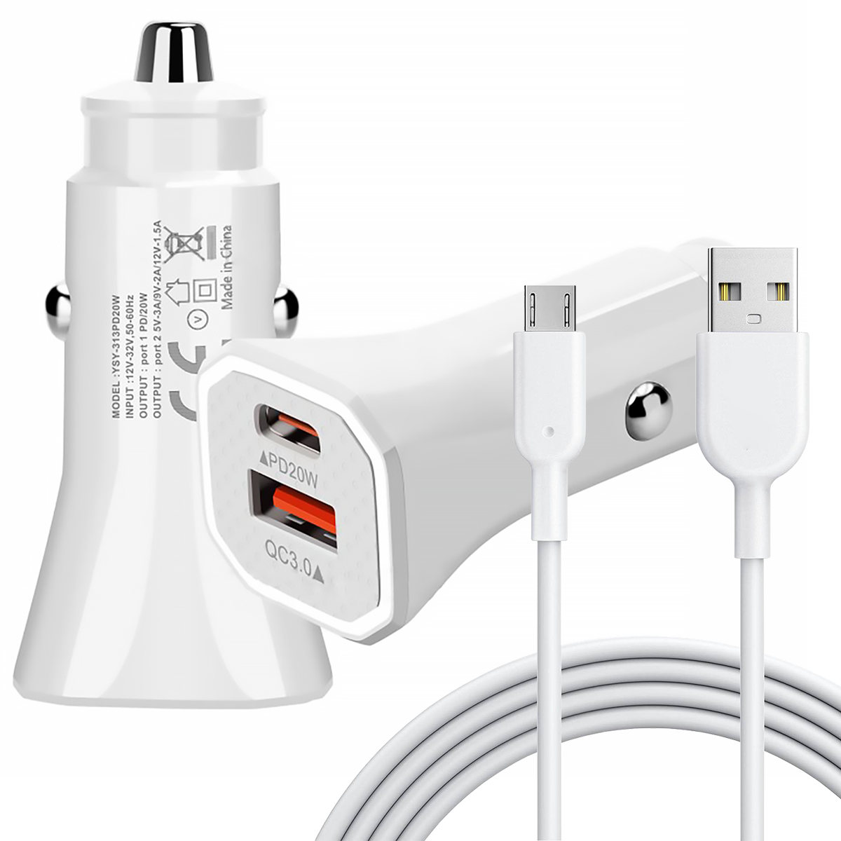 Carregador Veicular 45W 2 Saidas + Cabo V8 Inova CAR-3224S